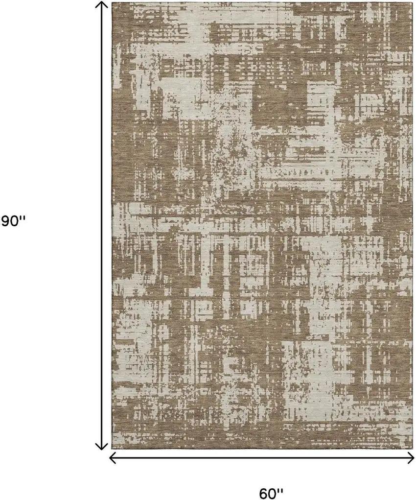 Brown And Beige Abstract Washable Area Rug With UV Protection Photo 8