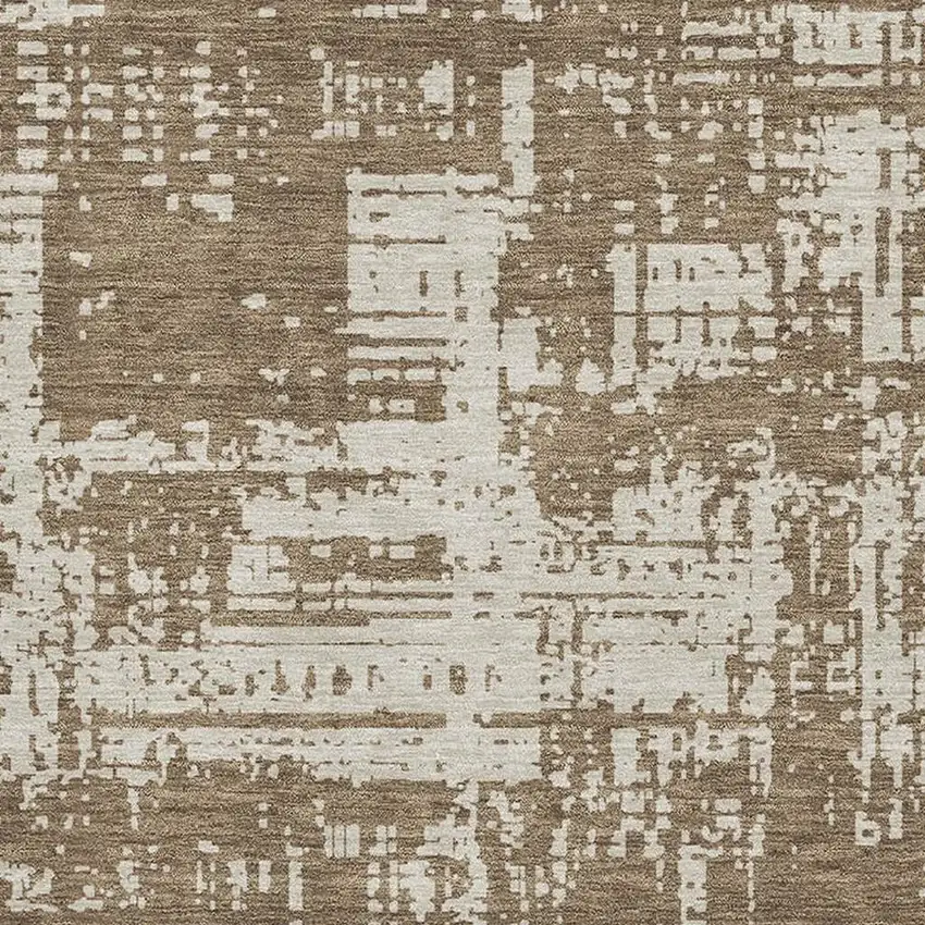 Brown And Beige Abstract Washable Area Rug With UV Protection Photo 3