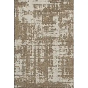 Photo of Brown And Beige Abstract Washable Area Rug With UV Protection