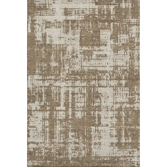 Brown And Beige Abstract Washable Area Rug With UV Protection Photo 1
