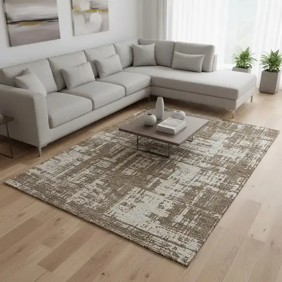Brown And Beige Abstract Washable Area Rug With UV Protection Photo 2
