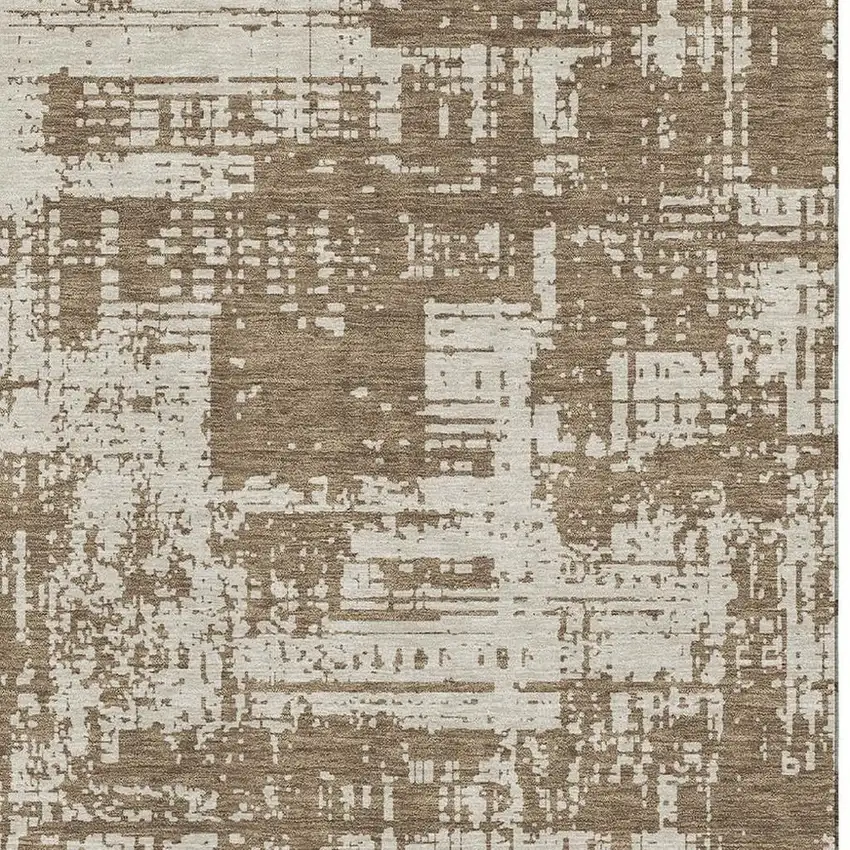 Brown And Beige Abstract Washable Area Rug With UV Protection Photo 4