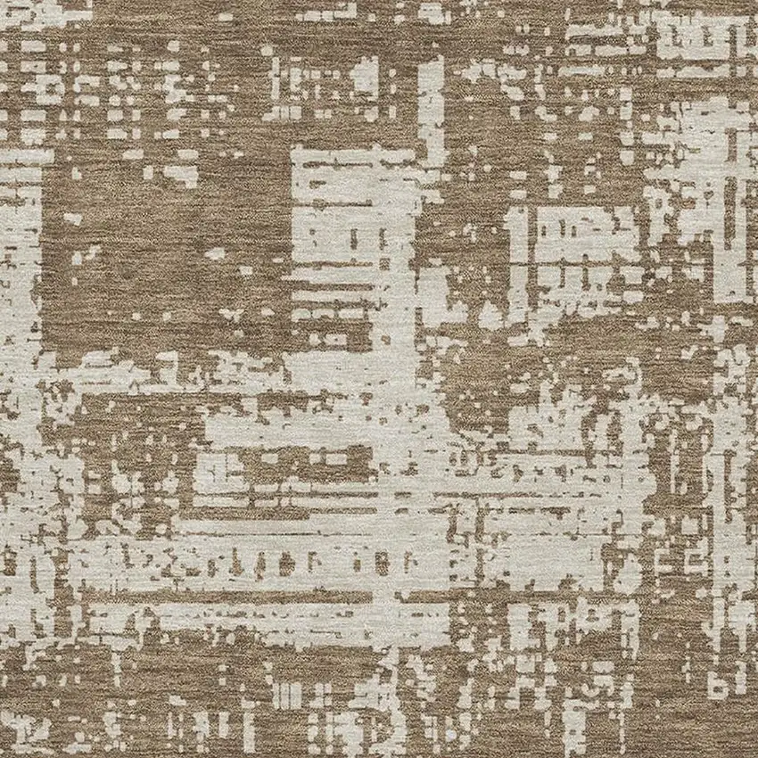 Brown And Beige Abstract Washable Area Rug With UV Protection Photo 3