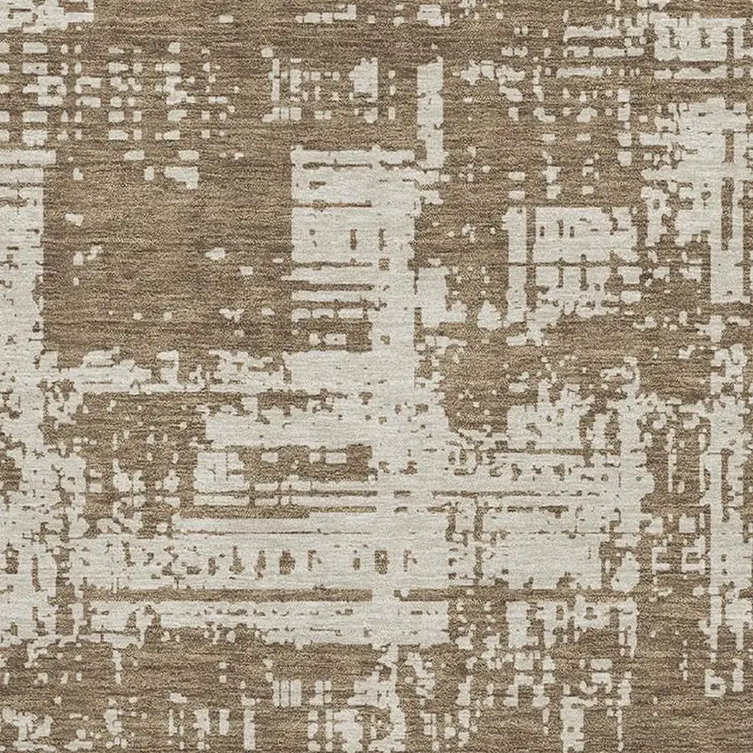 Brown And Beige Abstract Washable Area Rug With UV Protection Photo 3