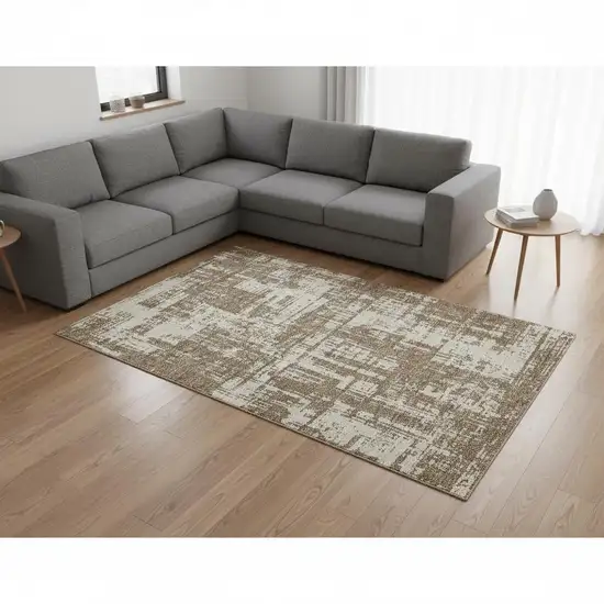 Brown And Beige Abstract Washable Area Rug With UV Protection Photo 2