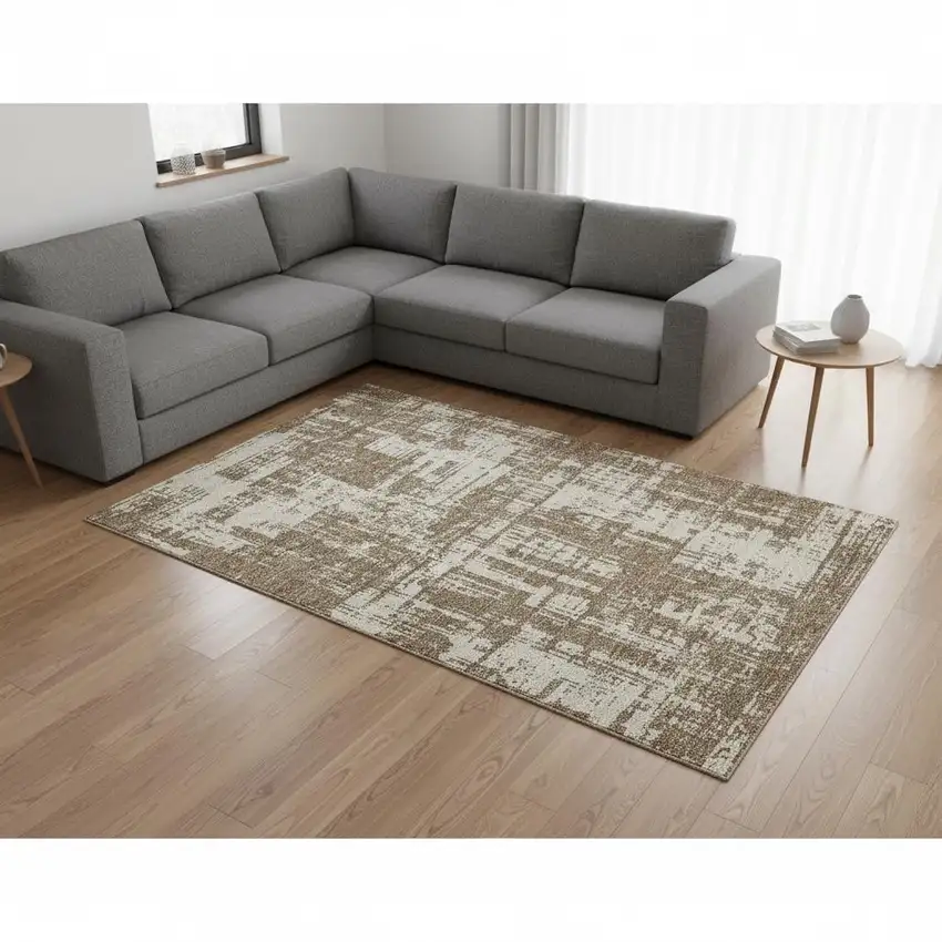 Brown And Beige Abstract Washable Area Rug With UV Protection Photo 2