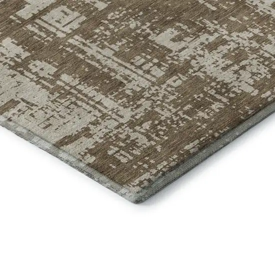 Brown And Beige Abstract Washable Area Rug With UV Protection Photo 8