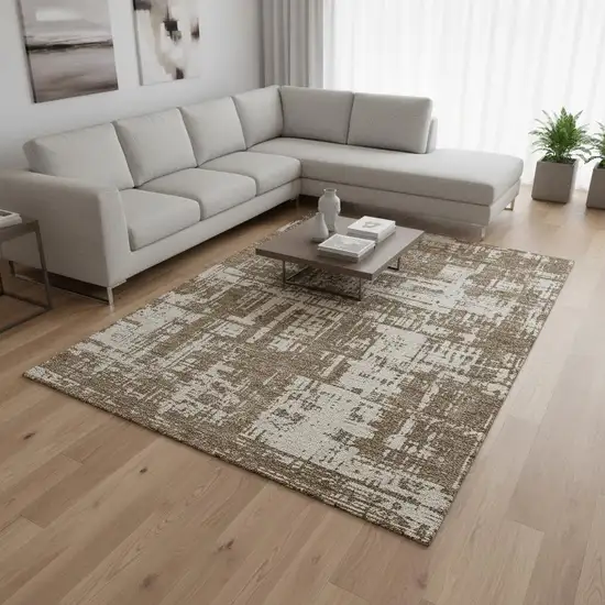 Brown And Beige Abstract Washable Area Rug With UV Protection Photo 2
