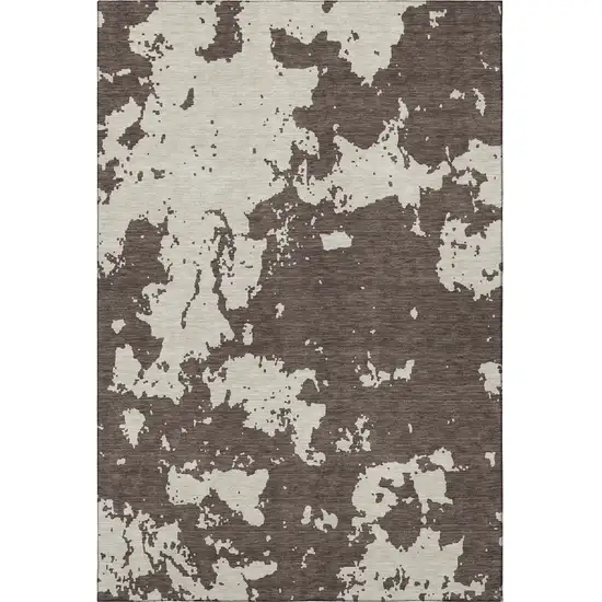 Brown And Beige Abstract Washable Area Rug With UV Protection Photo 4