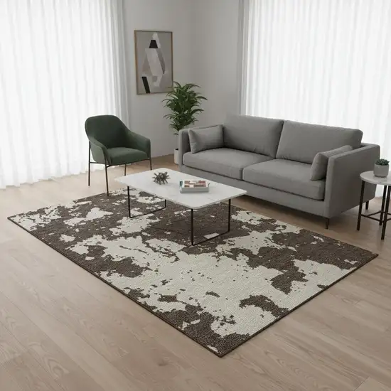 Brown And Beige Abstract Washable Area Rug With UV Protection Photo 2