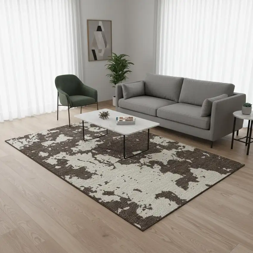 Brown And Beige Abstract Washable Area Rug With UV Protection Photo 2