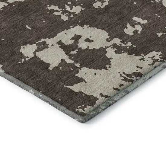 Brown And Beige Abstract Washable Area Rug With UV Protection Photo 8