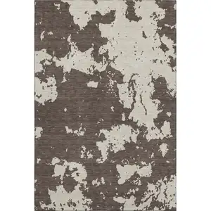 Photo of Brown And Beige Abstract Washable Area Rug With UV Protection