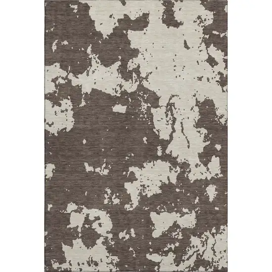 Brown And Beige Abstract Washable Area Rug With UV Protection Photo 1