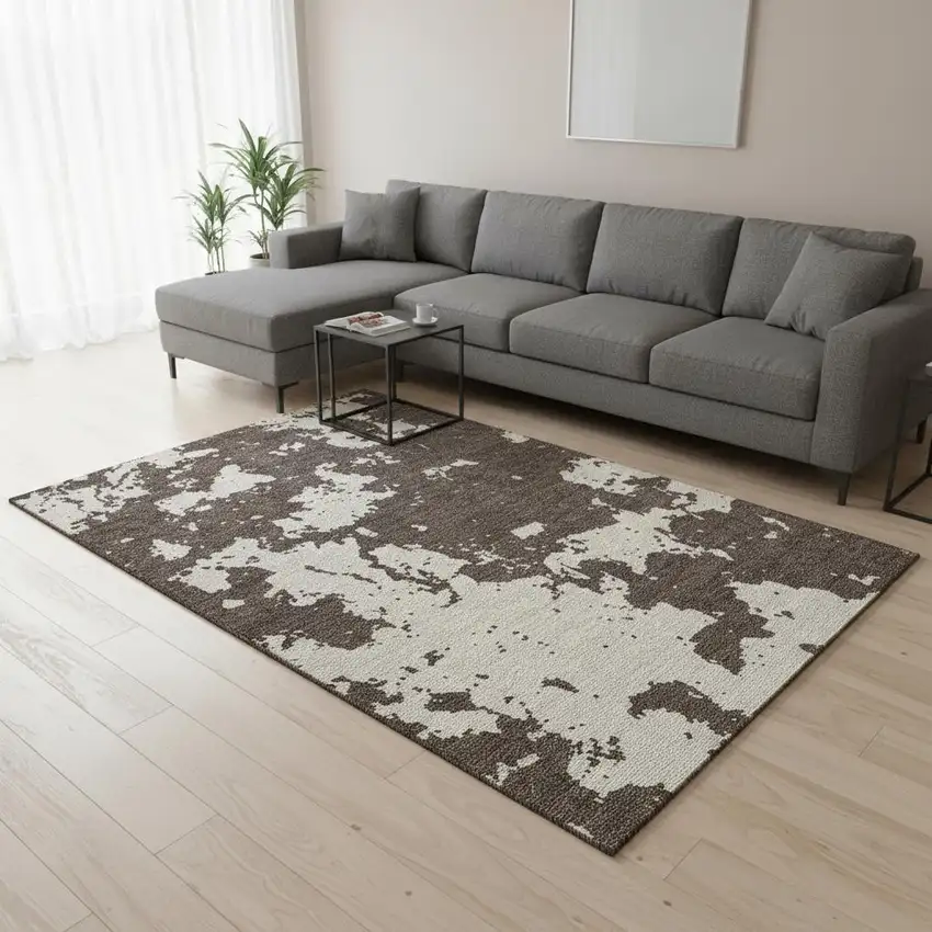Brown And Beige Abstract Washable Area Rug With UV Protection Photo 2