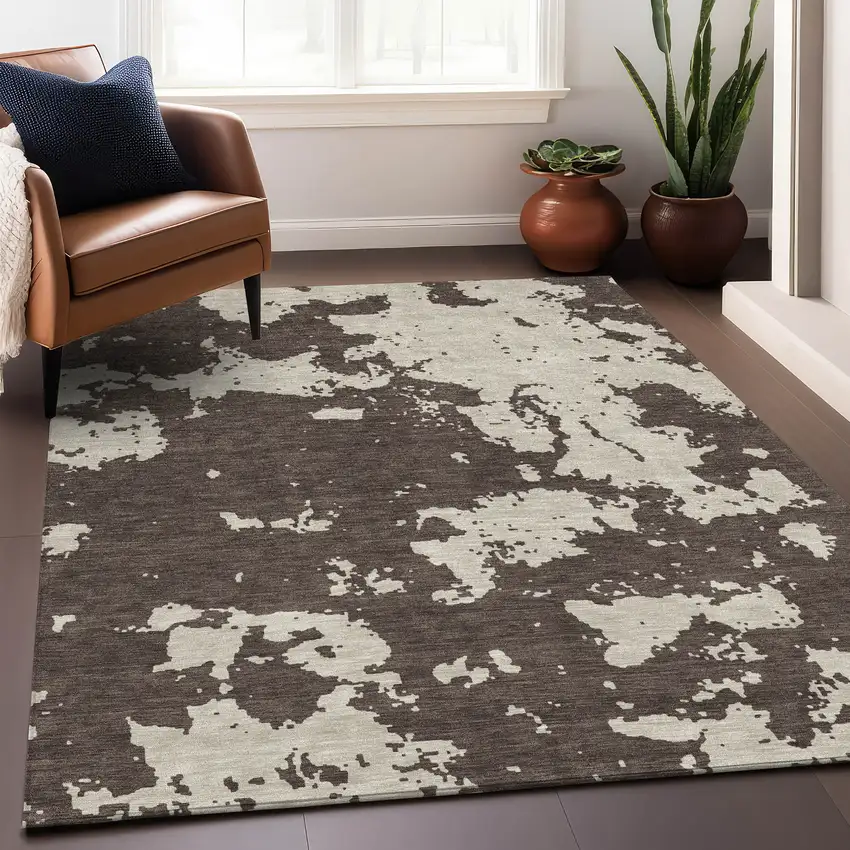 Brown And Beige Abstract Washable Area Rug With UV Protection Photo 5
