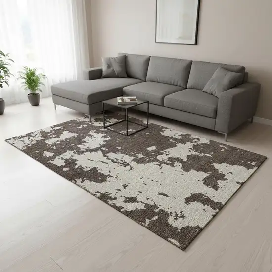 Brown And Beige Abstract Washable Area Rug With UV Protection Photo 2