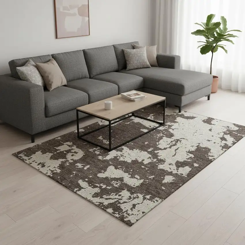 Brown And Beige Abstract Washable Area Rug With UV Protection Photo 2