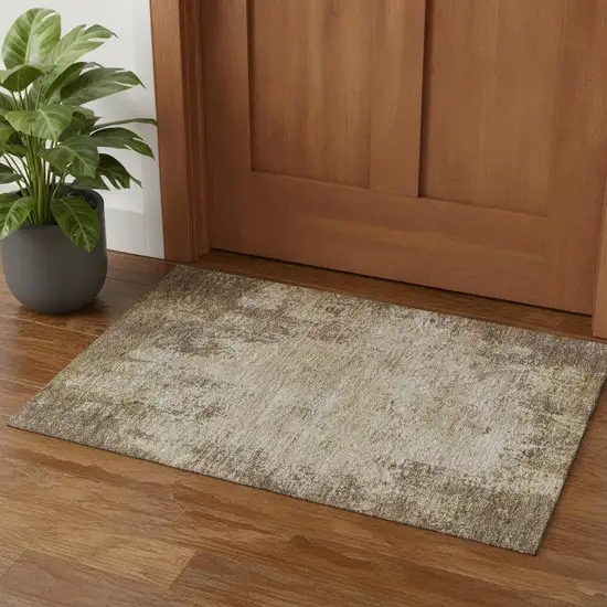Brown And Beige Abstract Washable Area Rug With UV Protection Photo 2