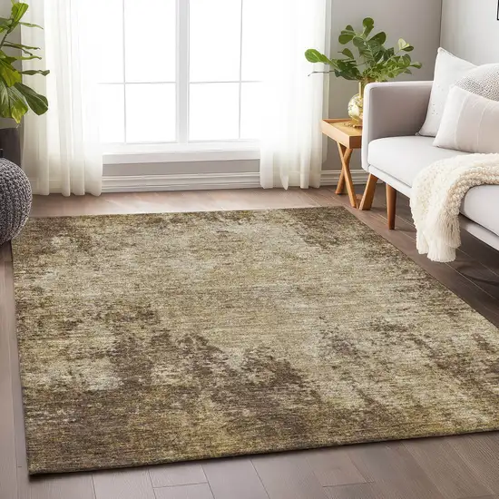Brown And Beige Abstract Washable Area Rug With UV Protection Photo 2