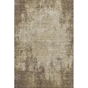 Photo of Brown And Beige Abstract Washable Area Rug With UV Protection
