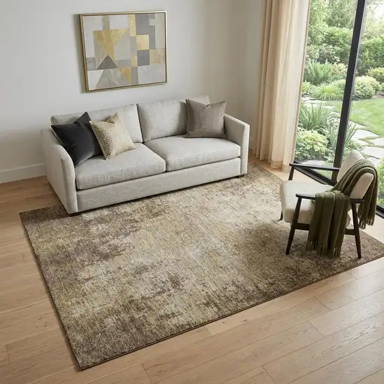 Brown And Beige Abstract Washable Area Rug With UV Protection Photo 1