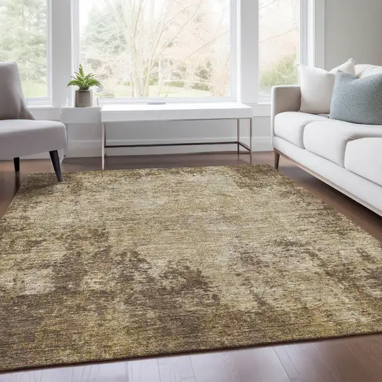 Brown And Beige Abstract Washable Area Rug With UV Protection Photo 4
