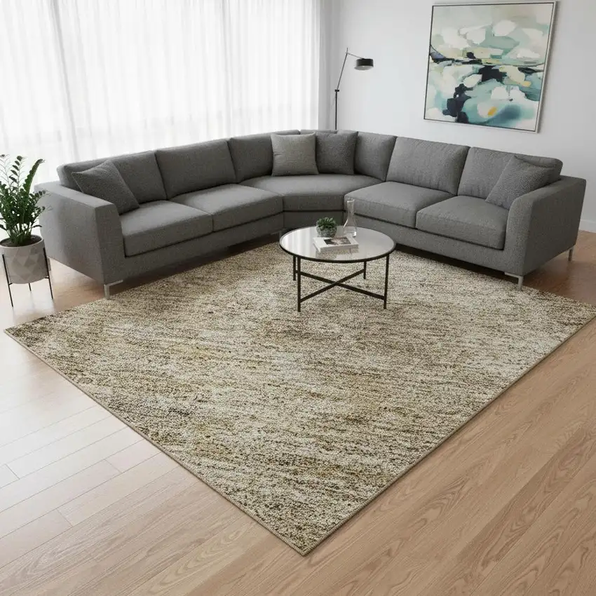 Brown And Beige Abstract Washable Area Rug With UV Protection Photo 2