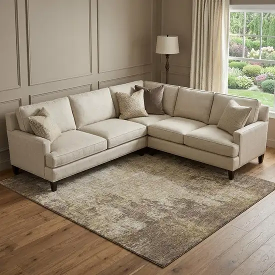 Brown And Beige Abstract Washable Area Rug With UV Protection Photo 1