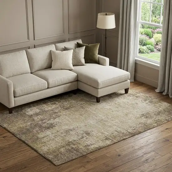 Brown And Beige Abstract Washable Area Rug With UV Protection Photo 1