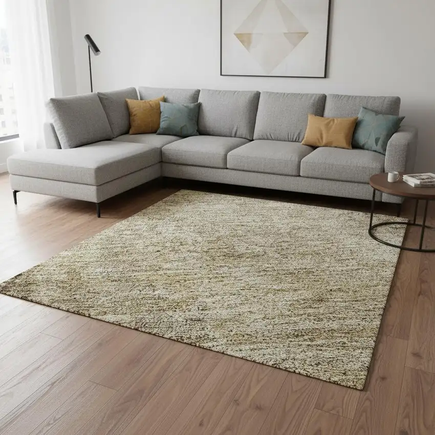 Brown And Beige Abstract Washable Area Rug With UV Protection Photo 2