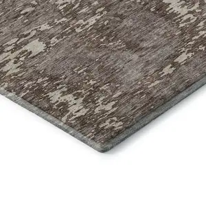 Photo of Brown And Beige Abstract Washable Area Rug With UV Protection