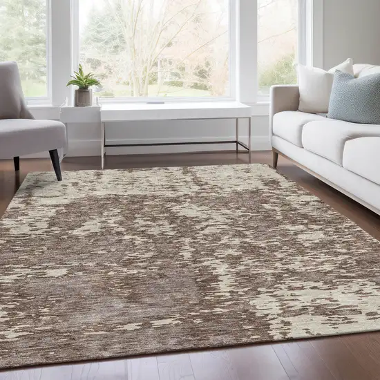 Brown And Beige Abstract Washable Area Rug With UV Protection Photo 5