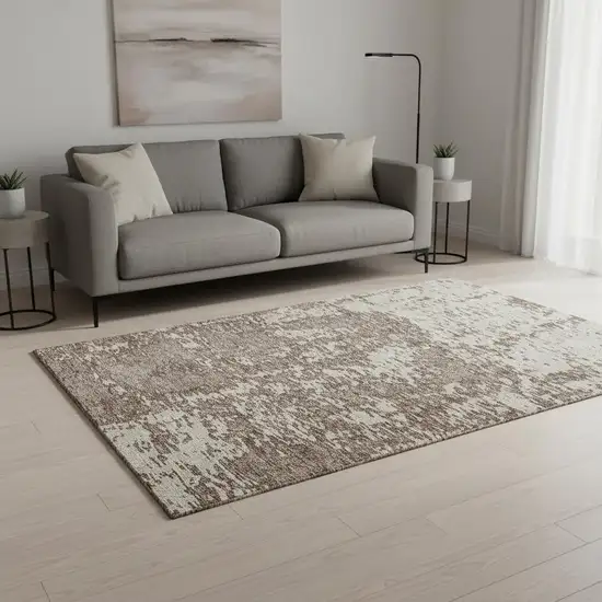 Brown And Beige Abstract Washable Area Rug With UV Protection Photo 2