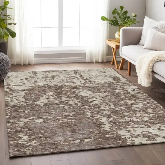 Brown And Beige Abstract Washable Area Rug With UV Protection Photo 4