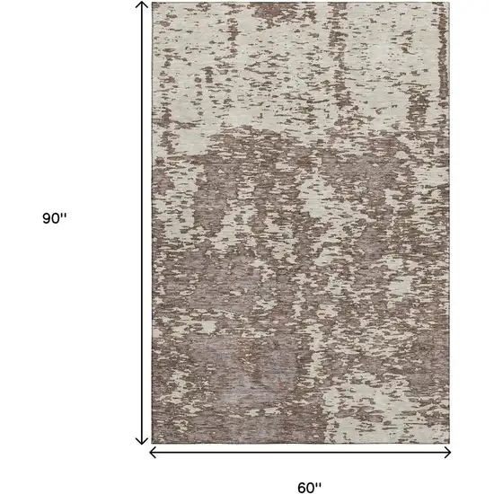 Brown And Beige Abstract Washable Area Rug With UV Protection Photo 8