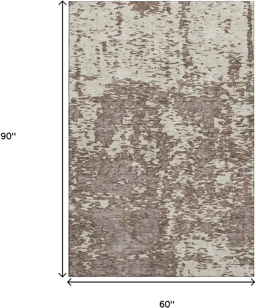 Brown And Beige Abstract Washable Area Rug With UV Protection Photo 8