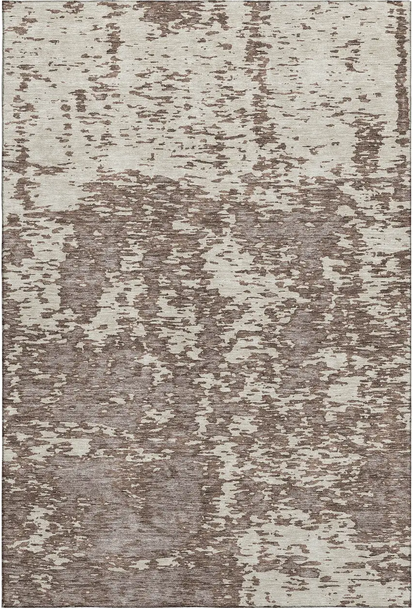 Brown And Beige Abstract Washable Area Rug With UV Protection Photo 1