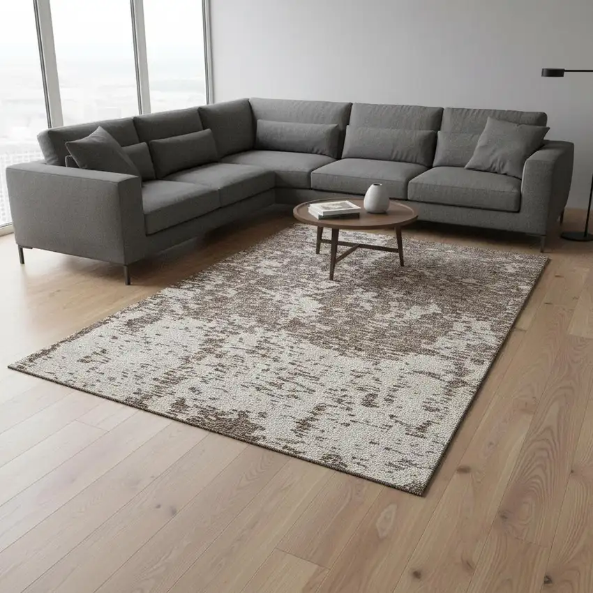 Brown And Beige Abstract Washable Area Rug With UV Protection Photo 2