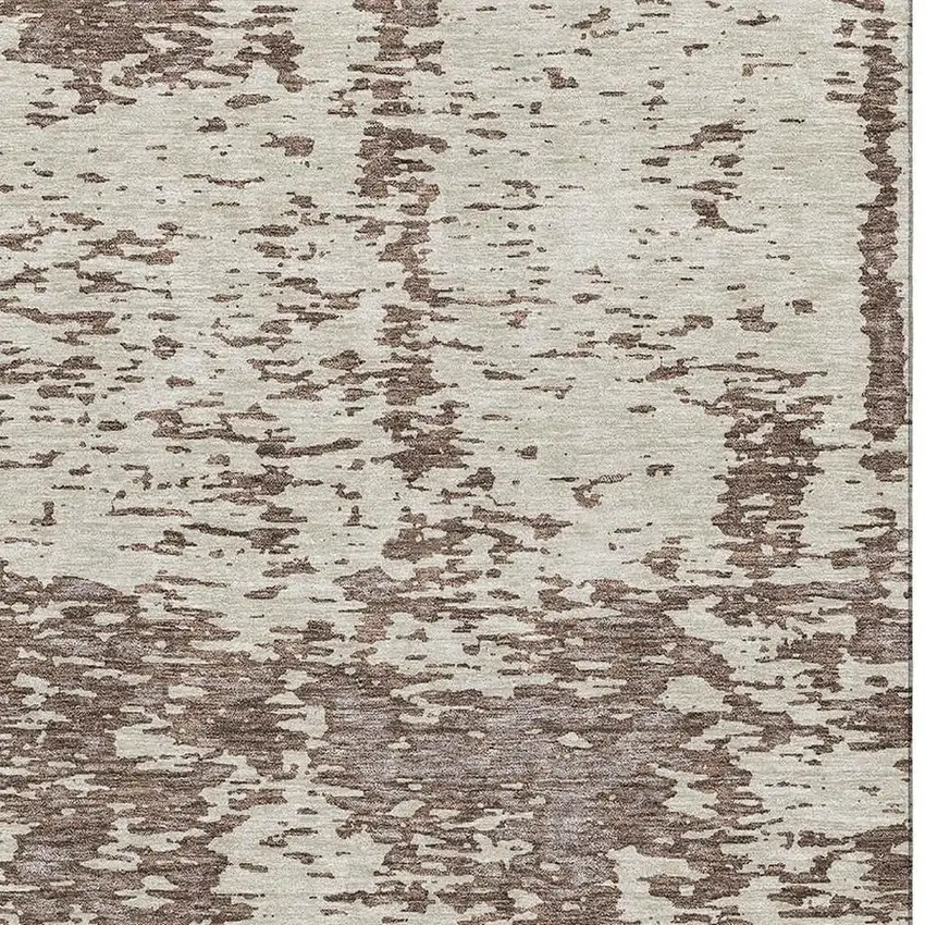Brown And Beige Abstract Washable Area Rug With UV Protection Photo 3