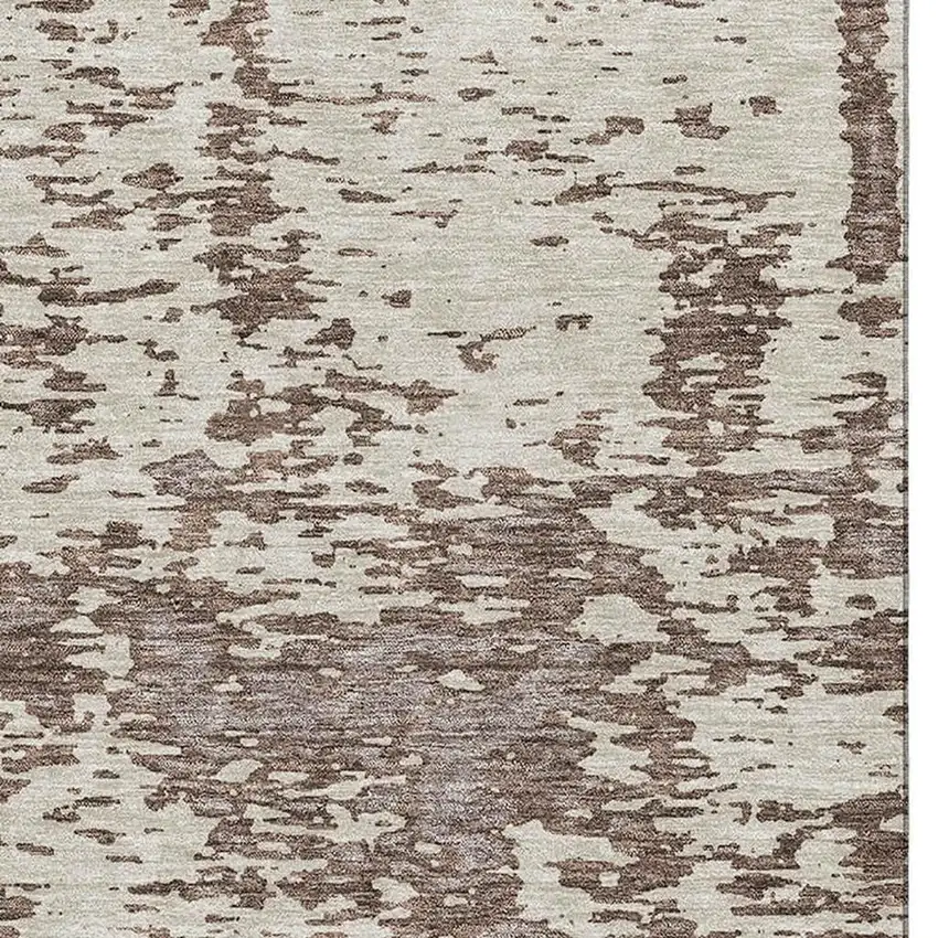 Brown And Beige Abstract Washable Area Rug With UV Protection Photo 2
