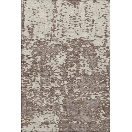 Brown And Beige Abstract Washable Area Rug With UV Protection Photo 3