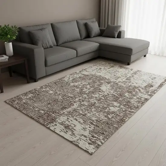 Brown And Beige Abstract Washable Area Rug With UV Protection Photo 2