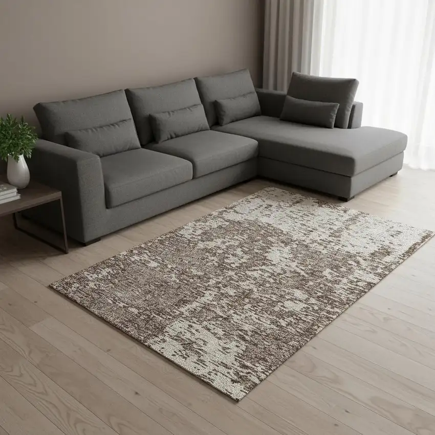 Brown And Beige Abstract Washable Area Rug With UV Protection Photo 2