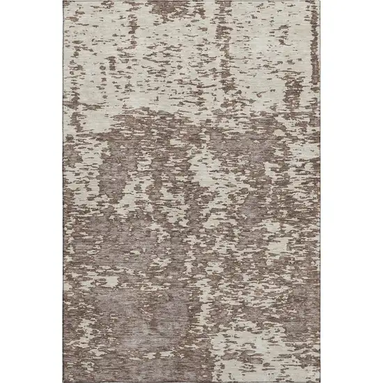 Brown And Beige Abstract Washable Area Rug With UV Protection Photo 1