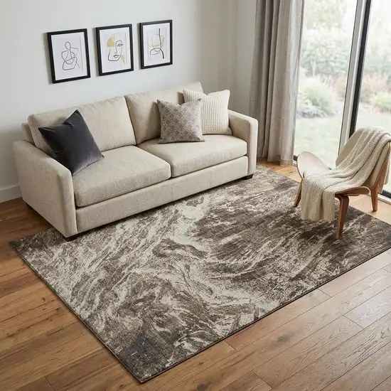 Brown And Beige Abstract Washable Area Rug With UV Protection Photo 1