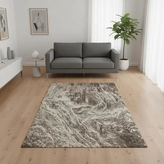 Brown And Beige Abstract Washable Area Rug With UV Protection Photo 2