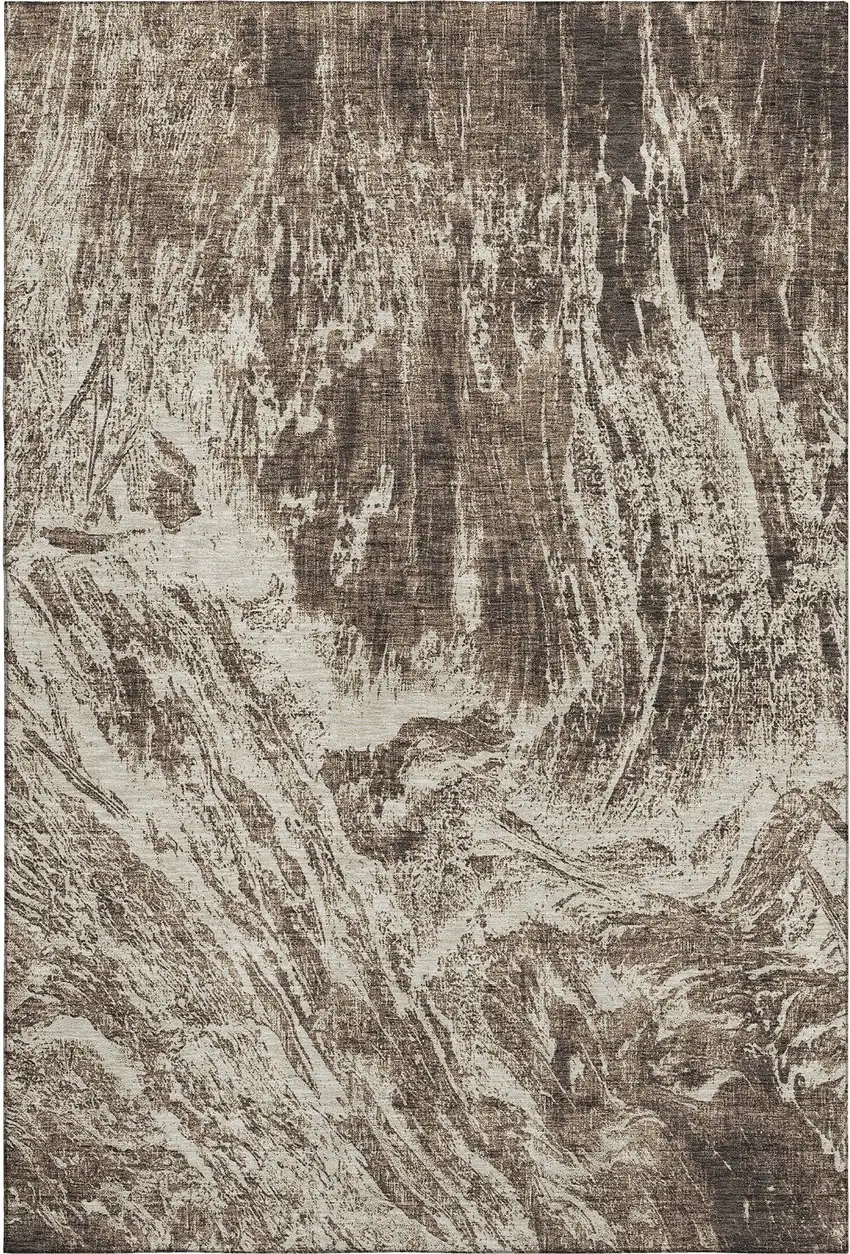 Brown And Beige Abstract Washable Area Rug With UV Protection Photo 1