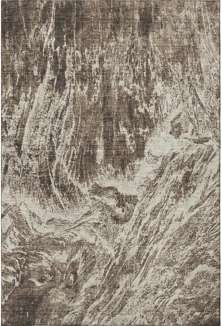 Brown And Beige Abstract Washable Area Rug With UV Protection Photo 3