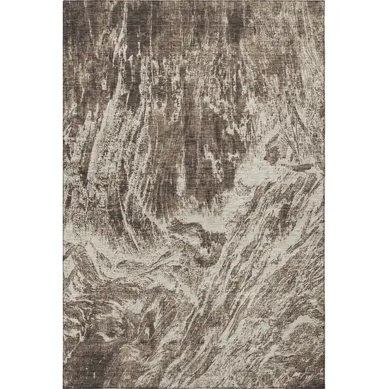 Brown And Beige Abstract Washable Area Rug With UV Protection Photo 2
